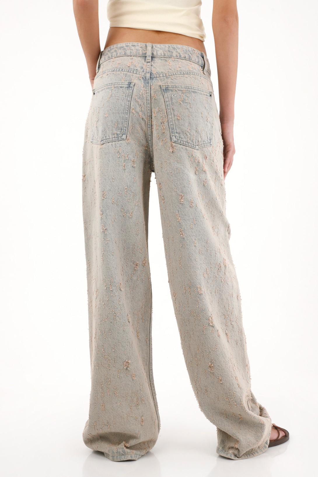 Jean Wide Leg de tiro alto con desgastes y textura para mujer