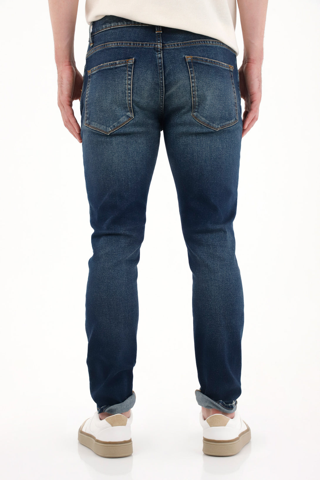 Dark Blue Distressed Skinny Jeans for Men