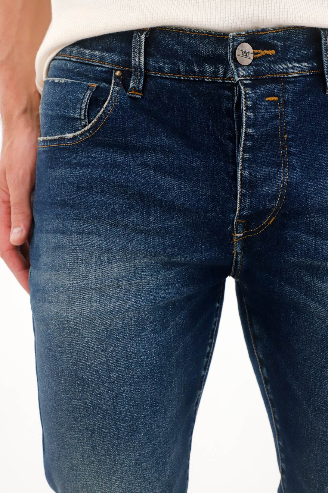 Dark Blue Distressed Skinny Jeans for Men