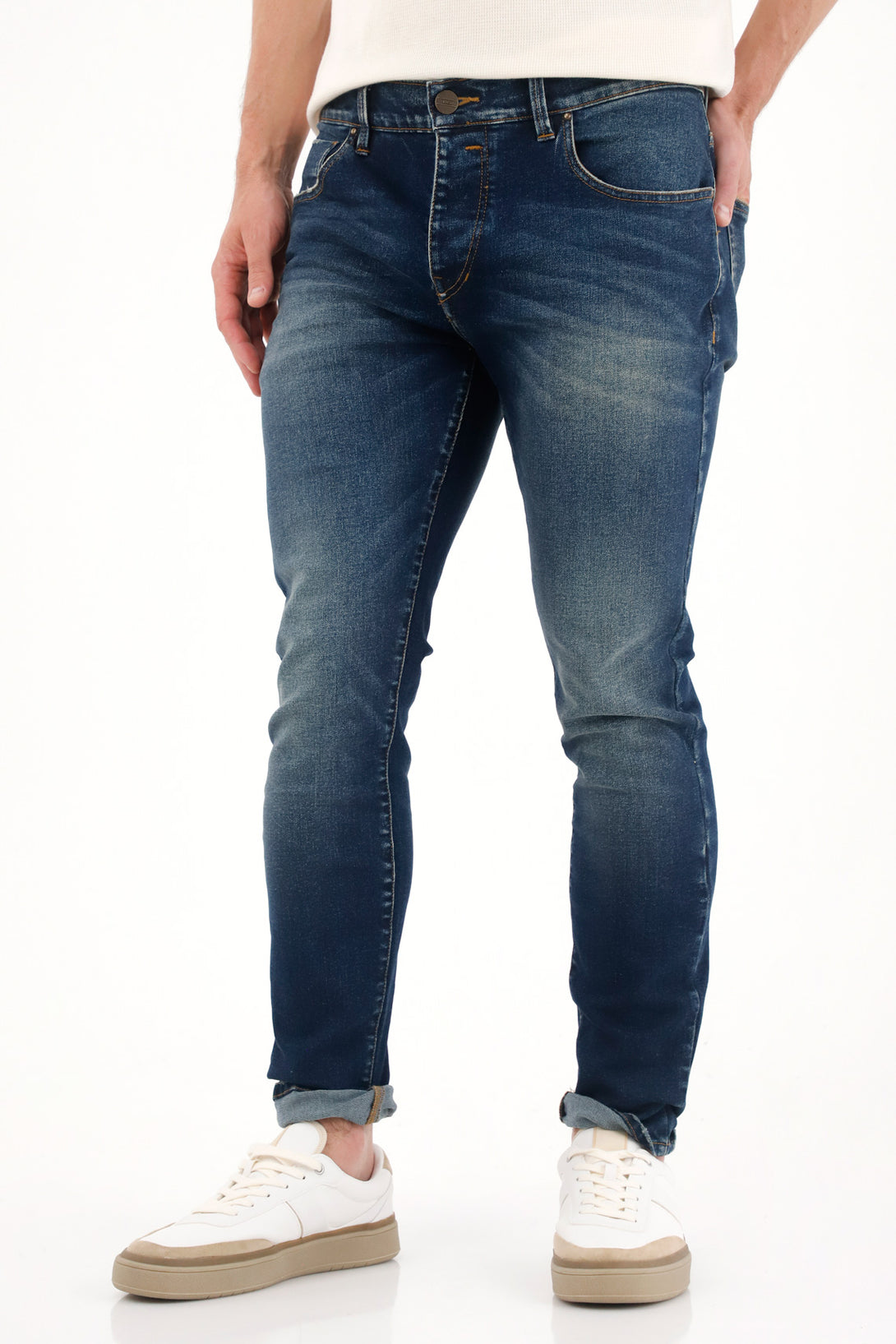 Dark Blue Distressed Skinny Jeans for Men