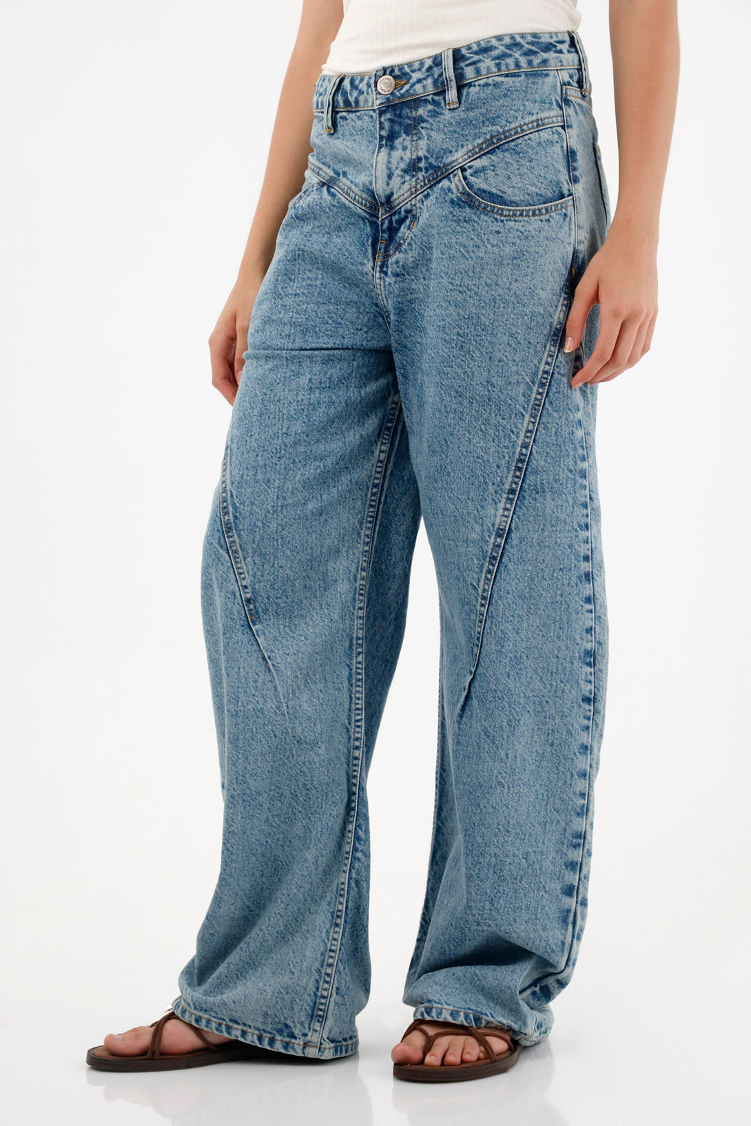 Jean Wide Leg tiro bajo azul para mujer