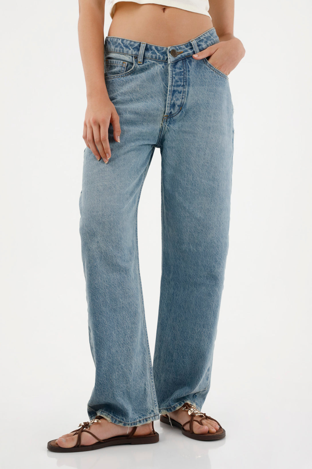 Jean para mujer tennis, jeans recto  plano pesado cintura con pretina
