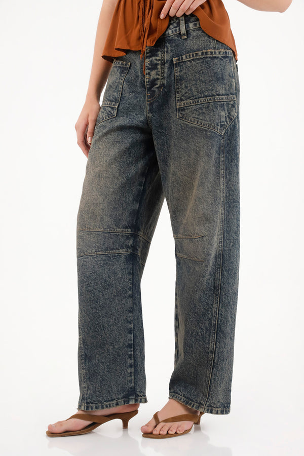 Women's Blue Low Rise Horseshoe Jean