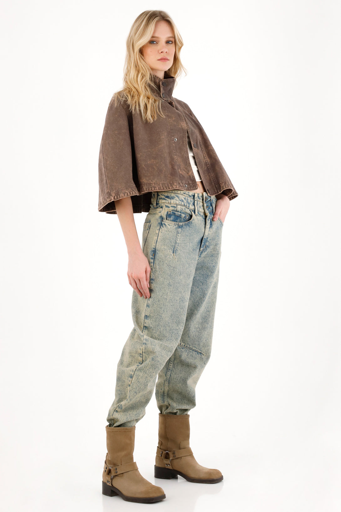 Jean Slouchy con doble pretina azul para mujer