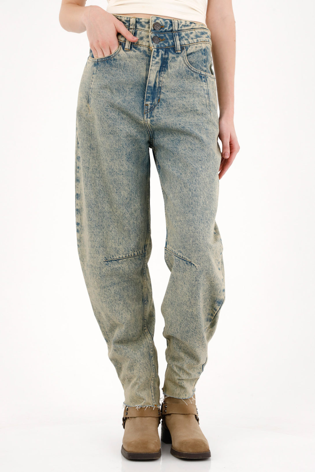 Jean Slouchy con doble pretina azul para mujer