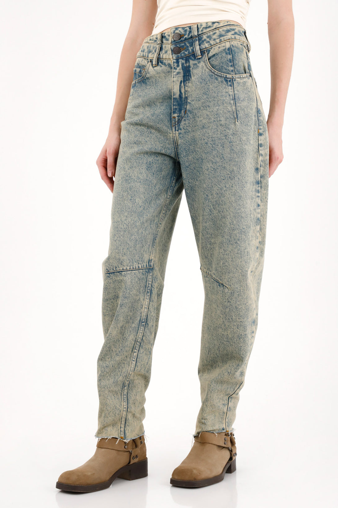 Jean Slouchy con doble pretina azul para mujer