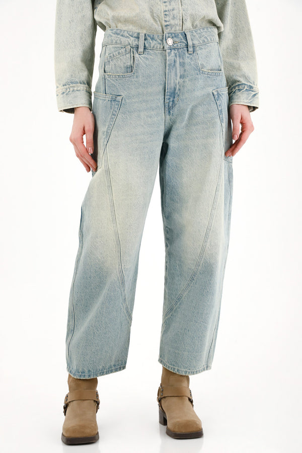Light Blue Low-Rise Horseshoe Jeans for Women