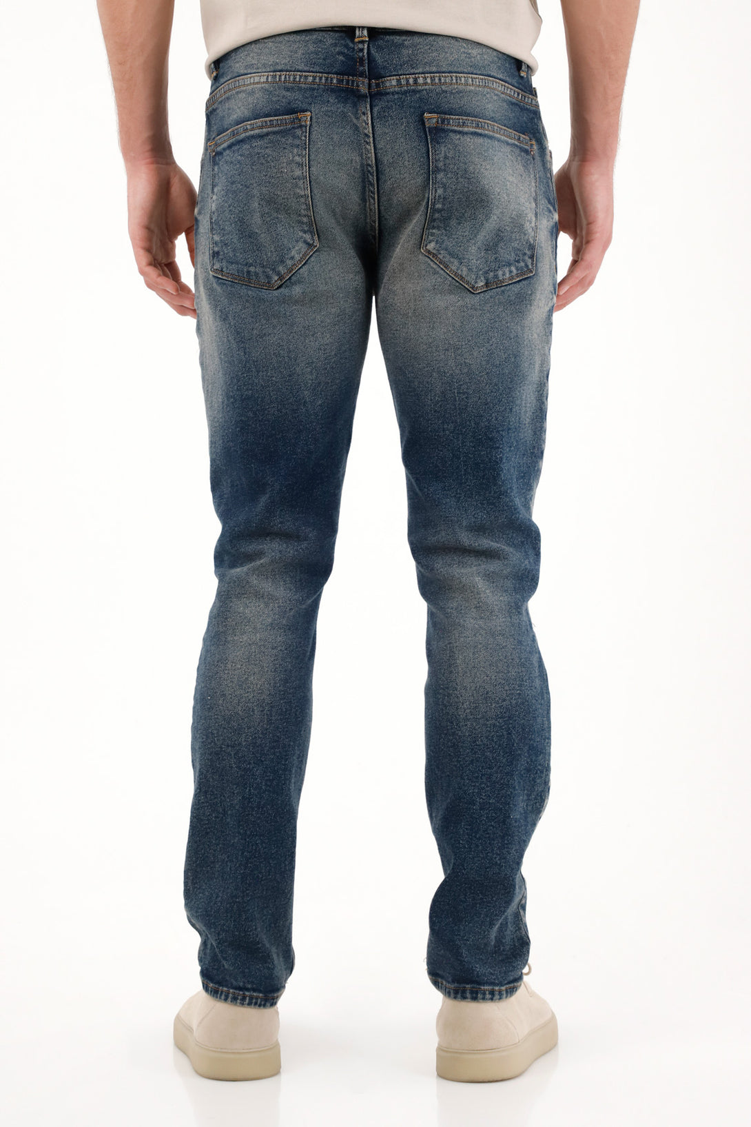 Blue Distressed Straight Jeans for Men