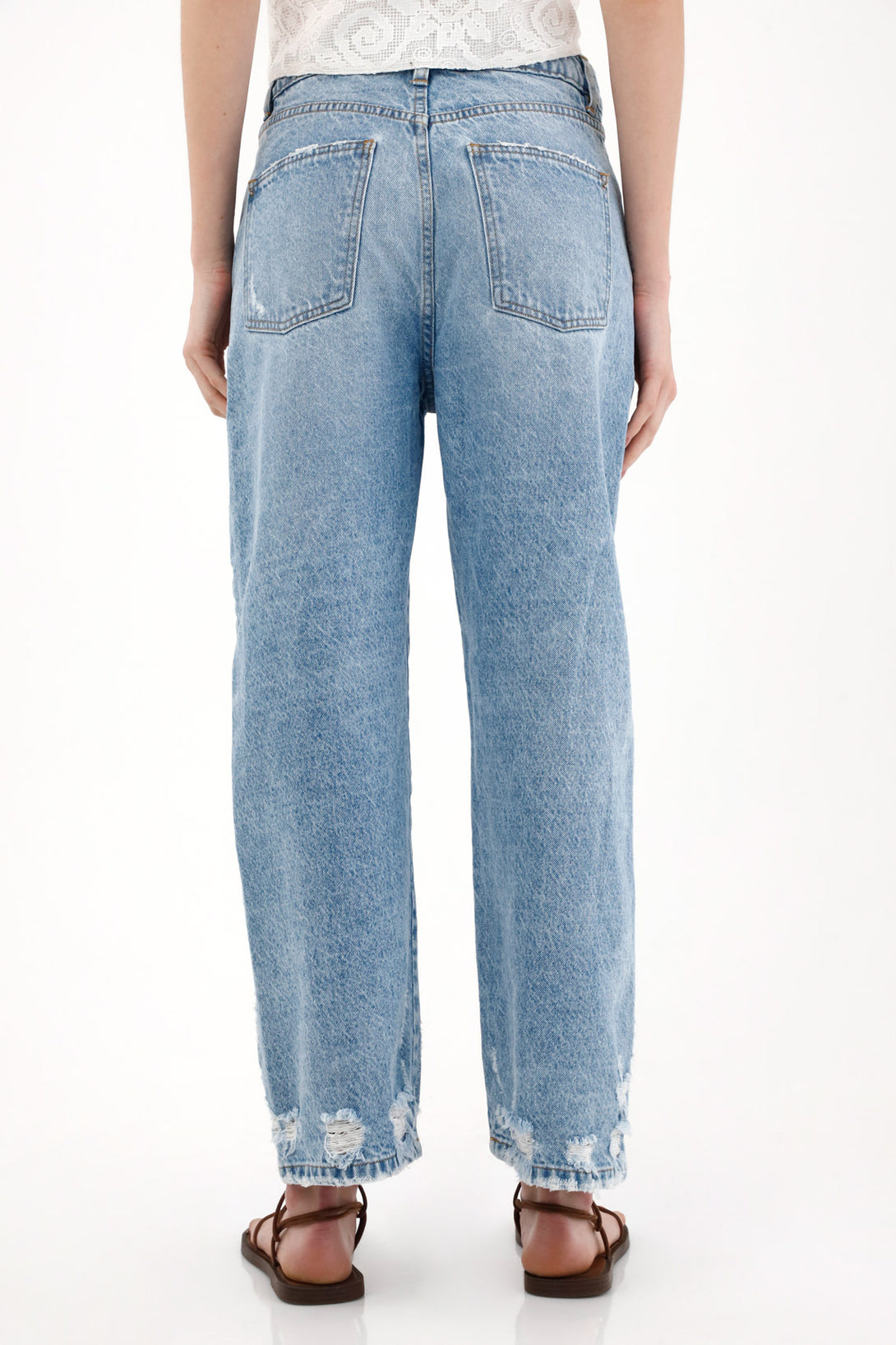 Straight Jeans with Distressed Detailing in Blue for Women