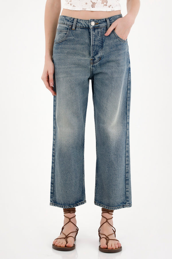 Medium Rise Straight Blue Jeans for Women