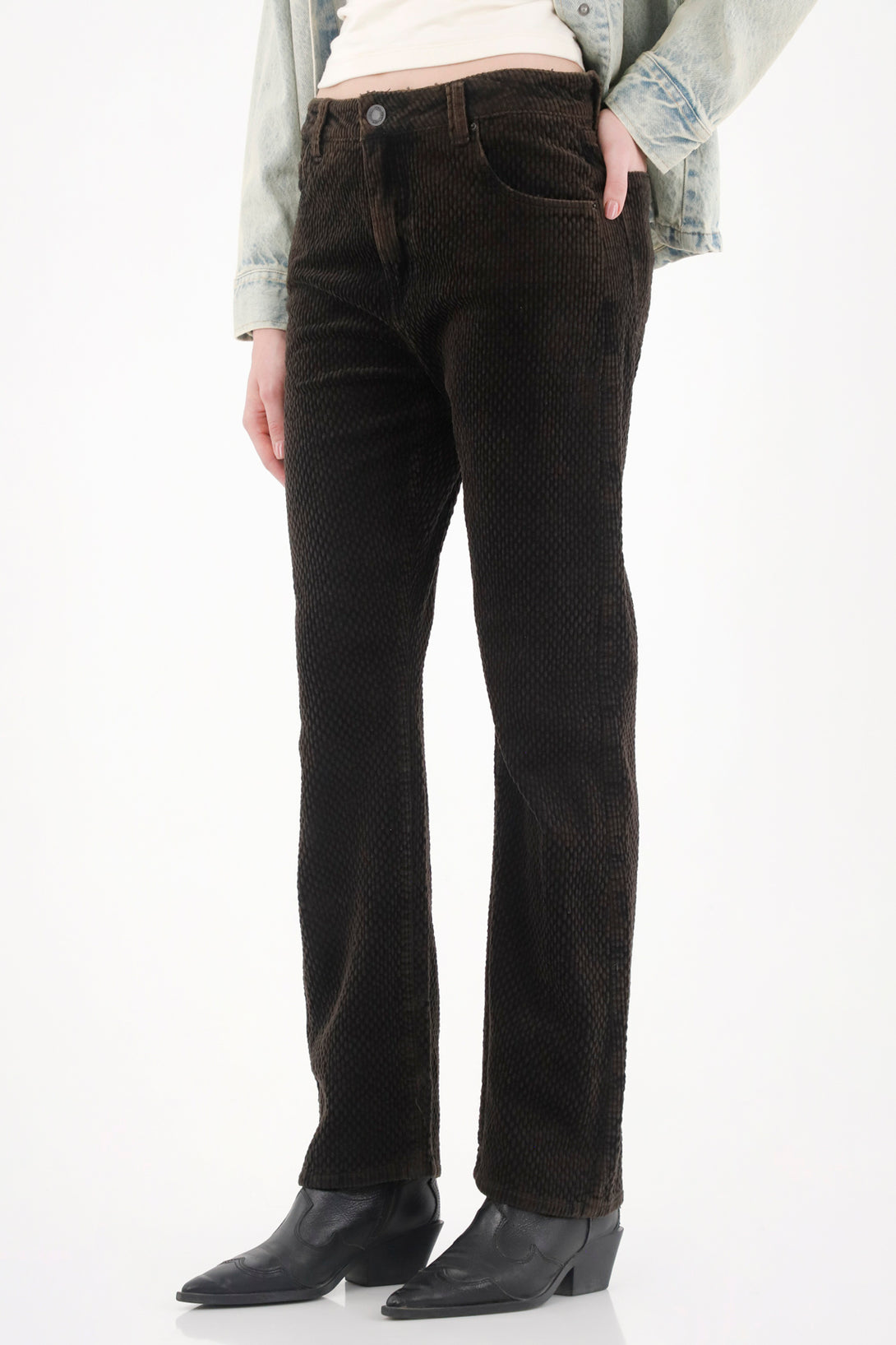 Jean Recto en corduroy con efecto vintage negro para mujer