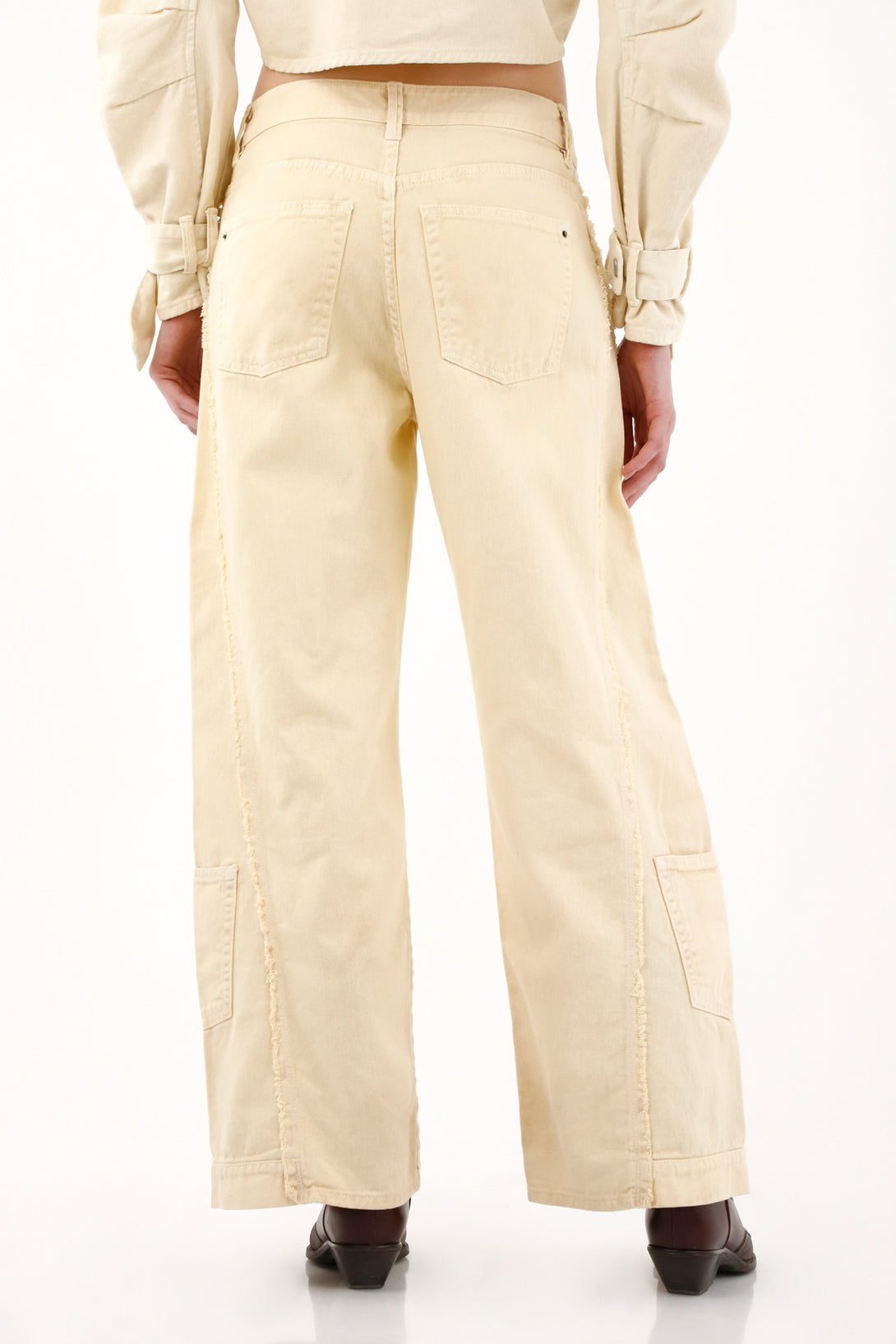 Yellow Wide Leg Jeans with Frayed Cuts for Women