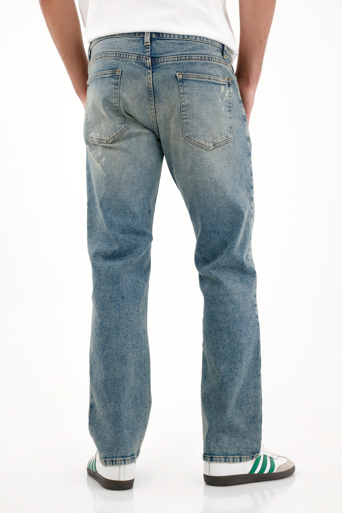 Straight Jeans with Blue Splash Effect for Men
