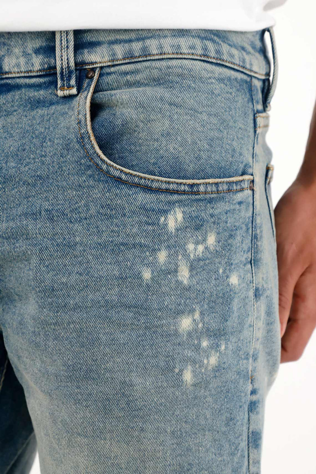 Straight Jeans with Blue Splash Effect for Men