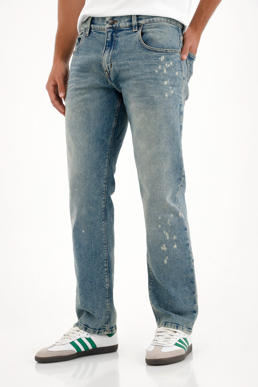 Straight Jeans with Blue Splash Effect for Men