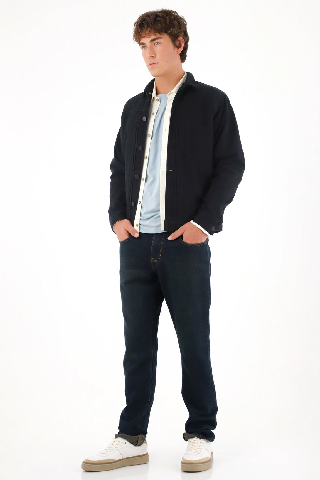 Skinny Jeans with 3D Wrinkles in Blue for Men