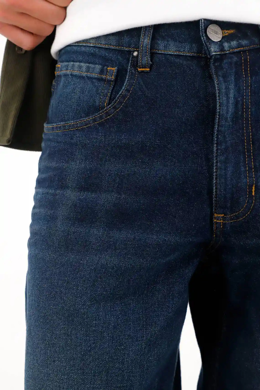Jean Loose tiro medio azul para hombre