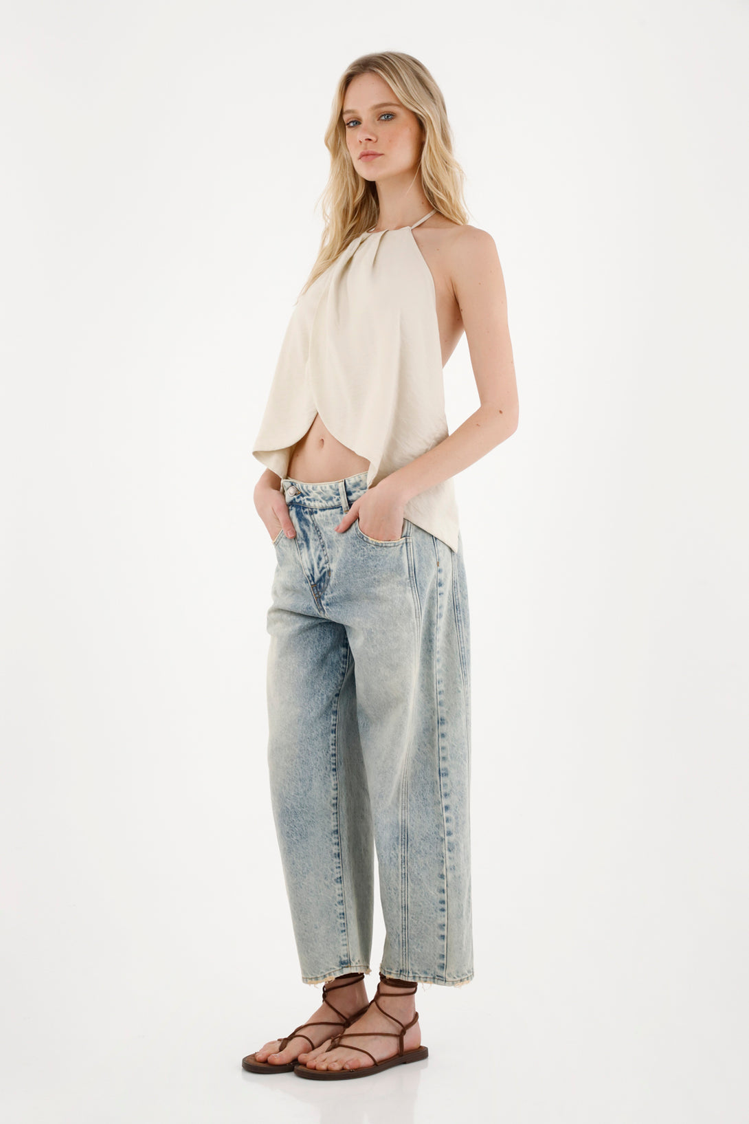 Women's Low-Rise Horseshoe Jean with Asymmetrical Hem in Blue