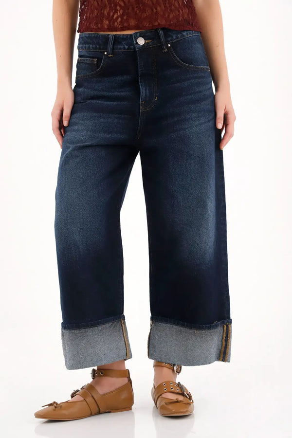 Loose Fit Jean with Hemmed Bottom in Blue for Women