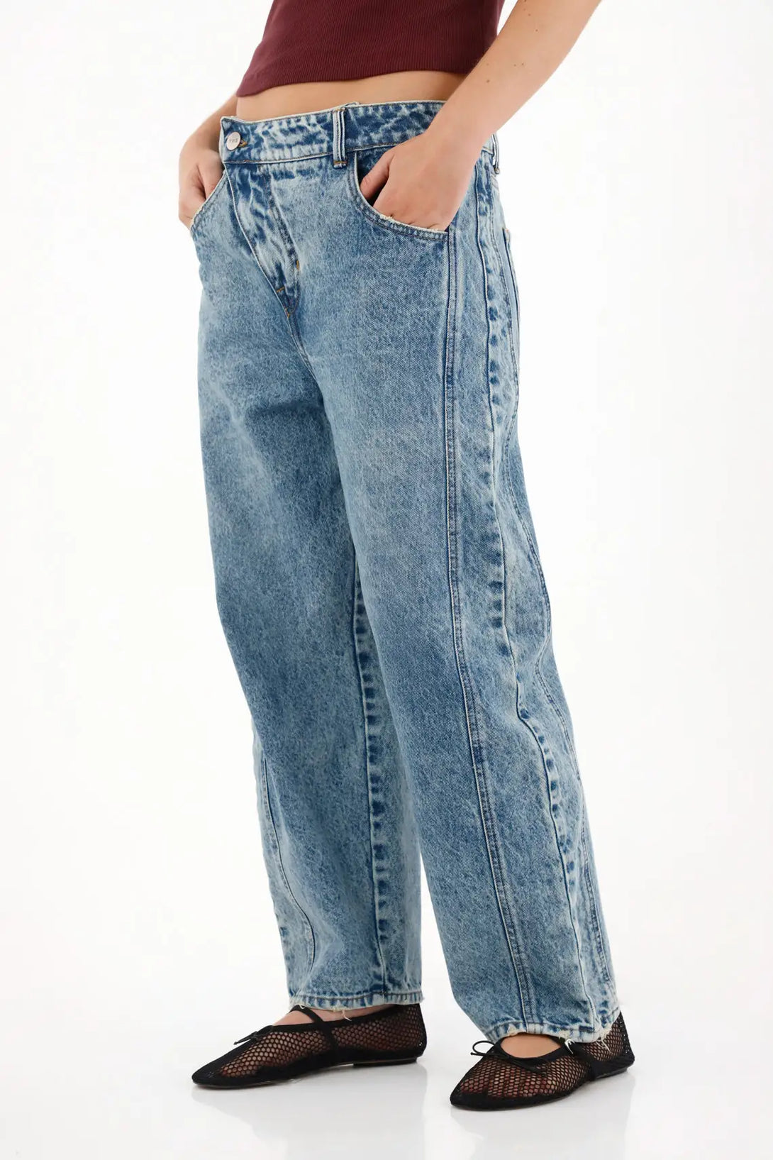 Jean Horseshoe tiro bajo azul para mujer