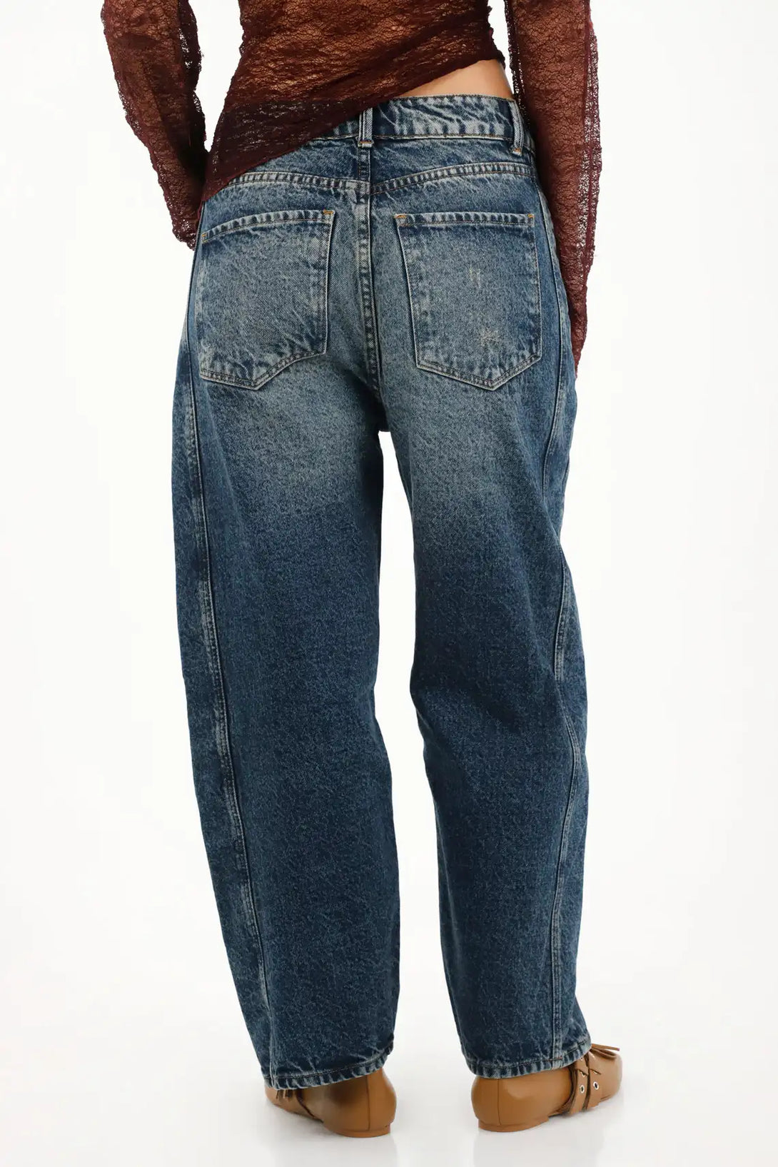 Jean Horseshoe tiro bajo con rotos azul para mujer