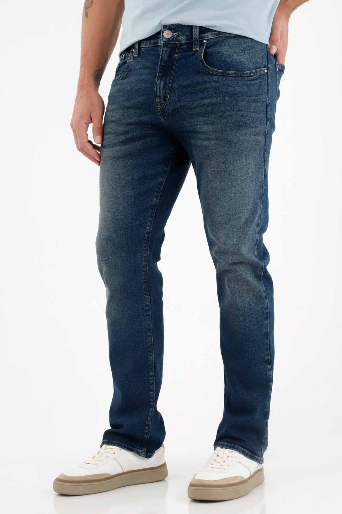 Jean Recto tiro medio azul para hombre