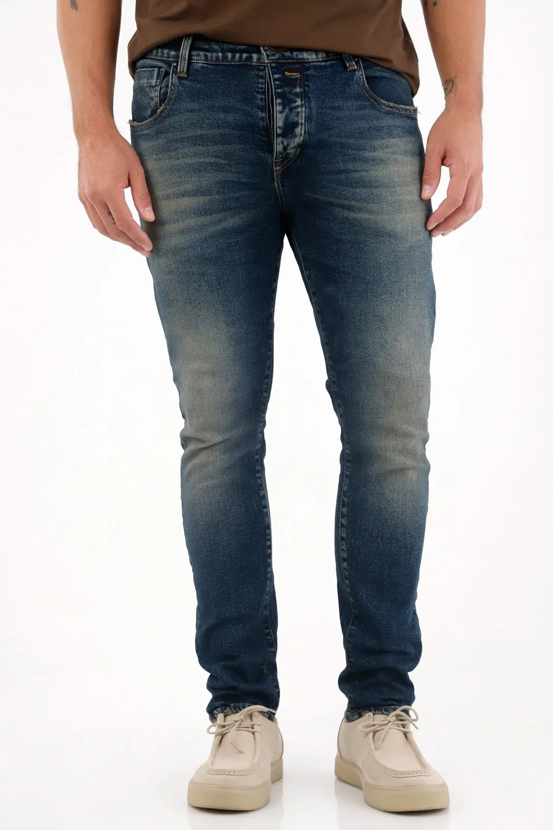 Skinny Jeans with Distressing in Blue for Men