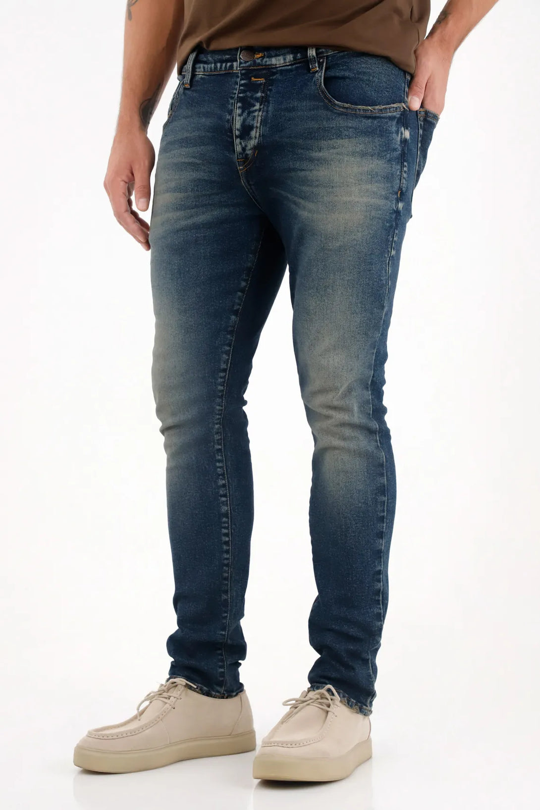 Skinny Jeans with Distressing in Blue for Men
