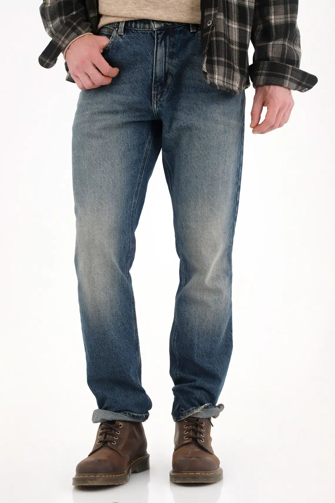 Classic Jeans with Localized Distressing in Blue for Men