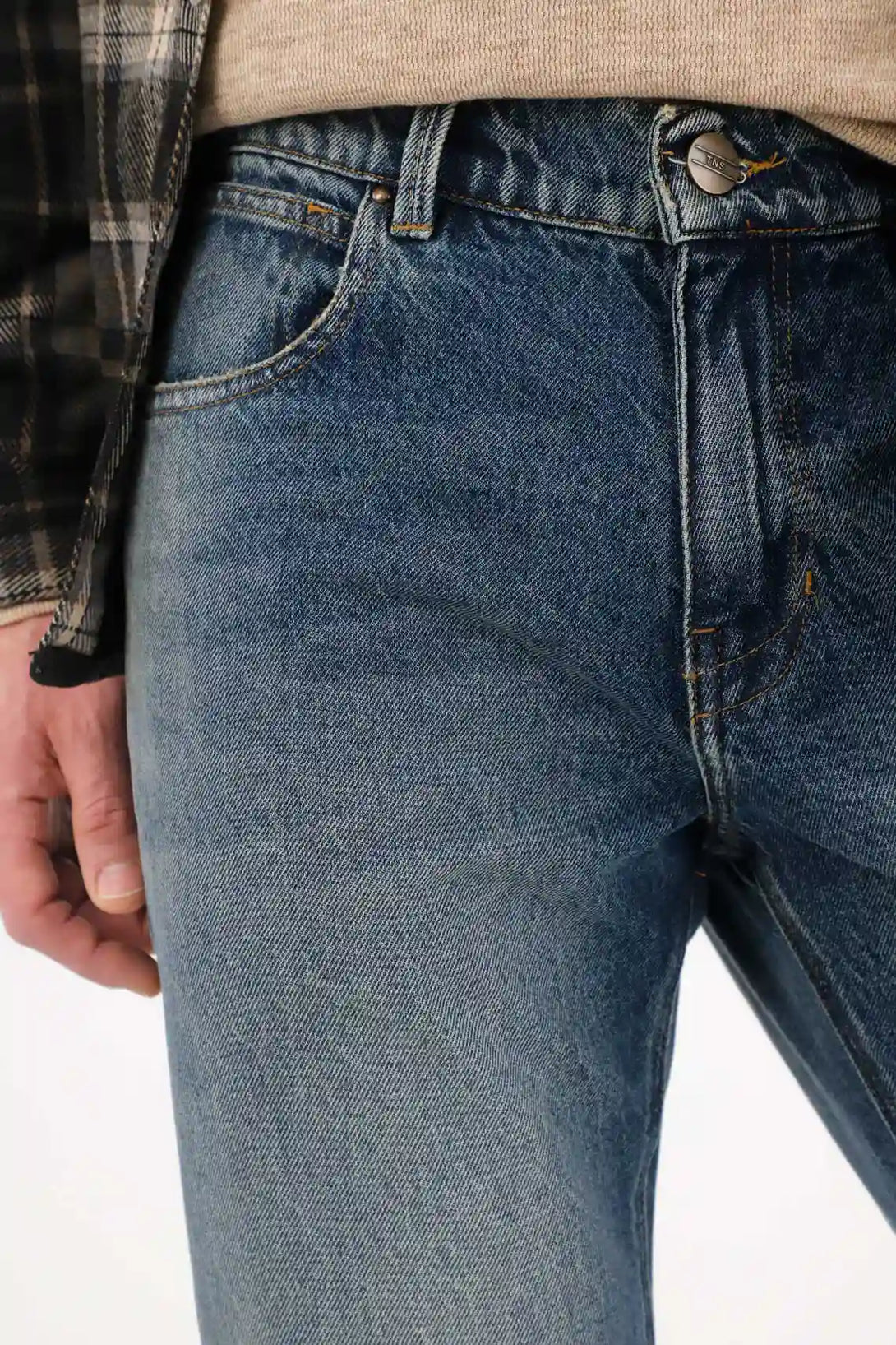 Classic Jeans with Localized Distressing in Blue for Men