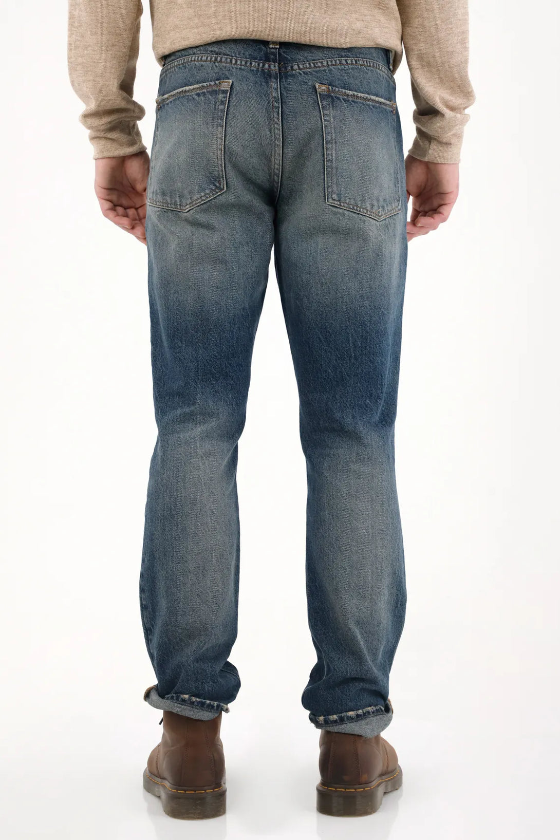 Classic Jeans with Localized Distressing in Blue for Men