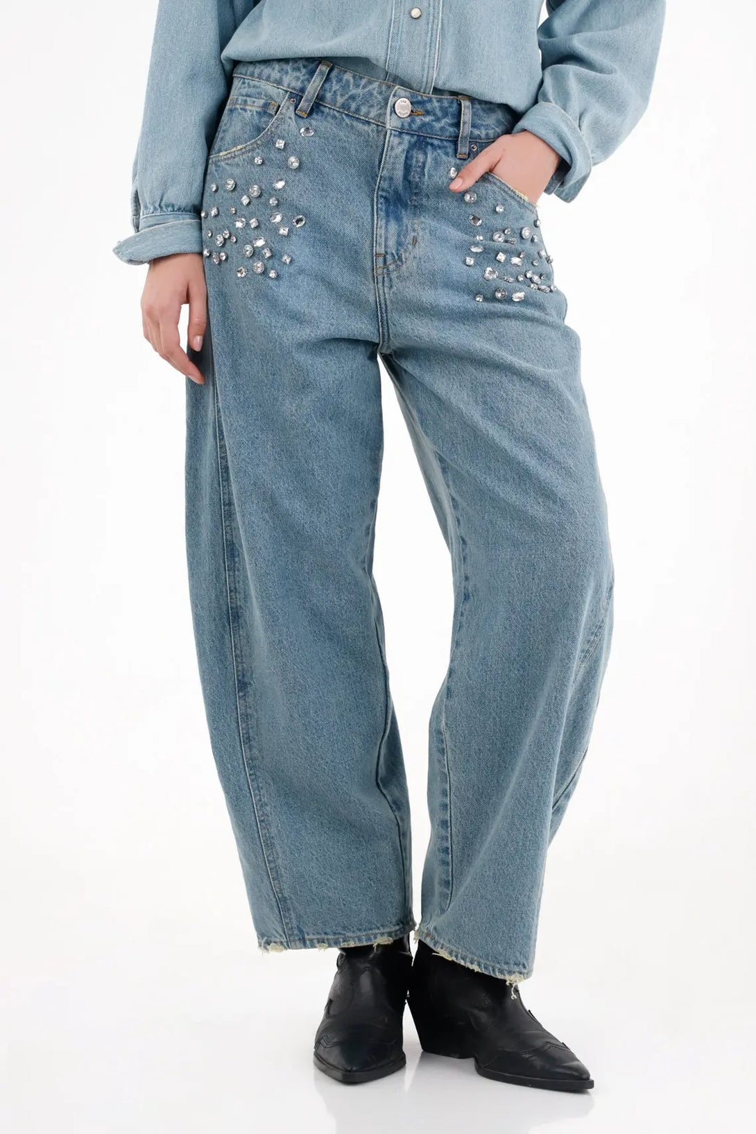 Jean Horseshoe con apliques brillantes para mujer