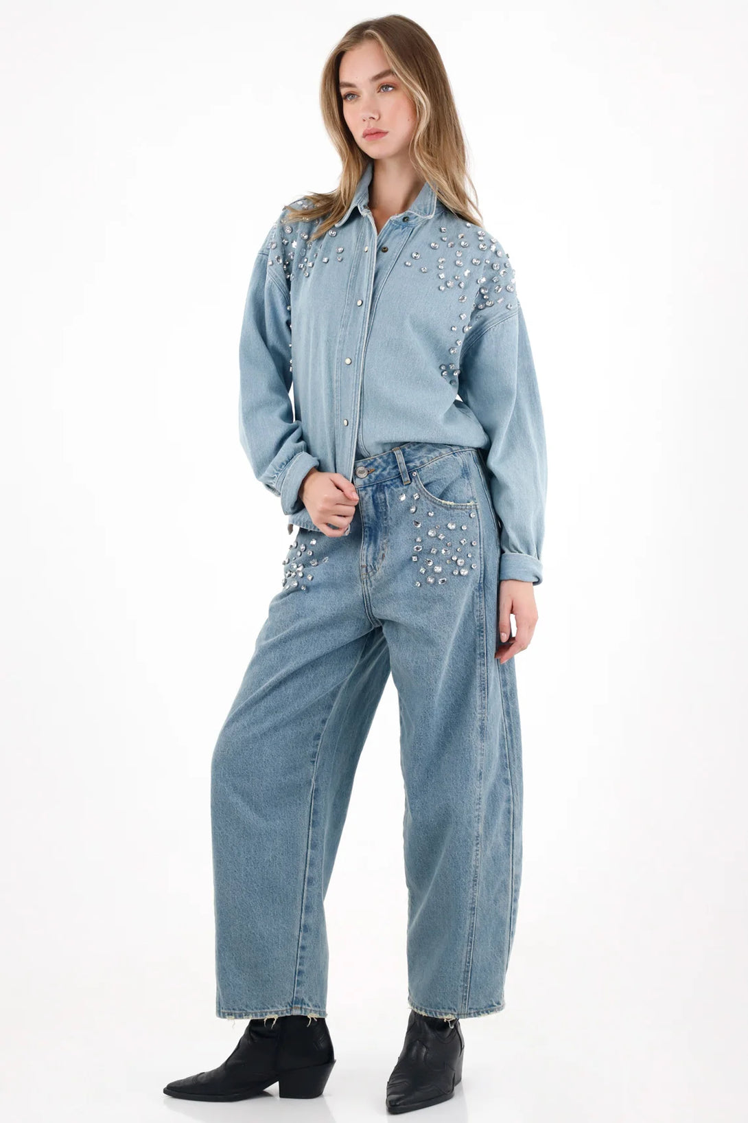 Jean Horseshoe con apliques brillantes para mujer