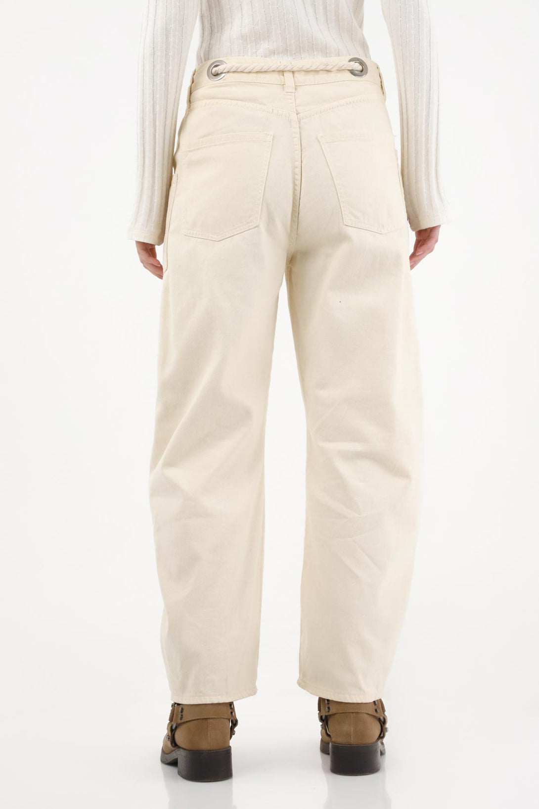 Beige Horseshoe Jeans with Grommets for Women