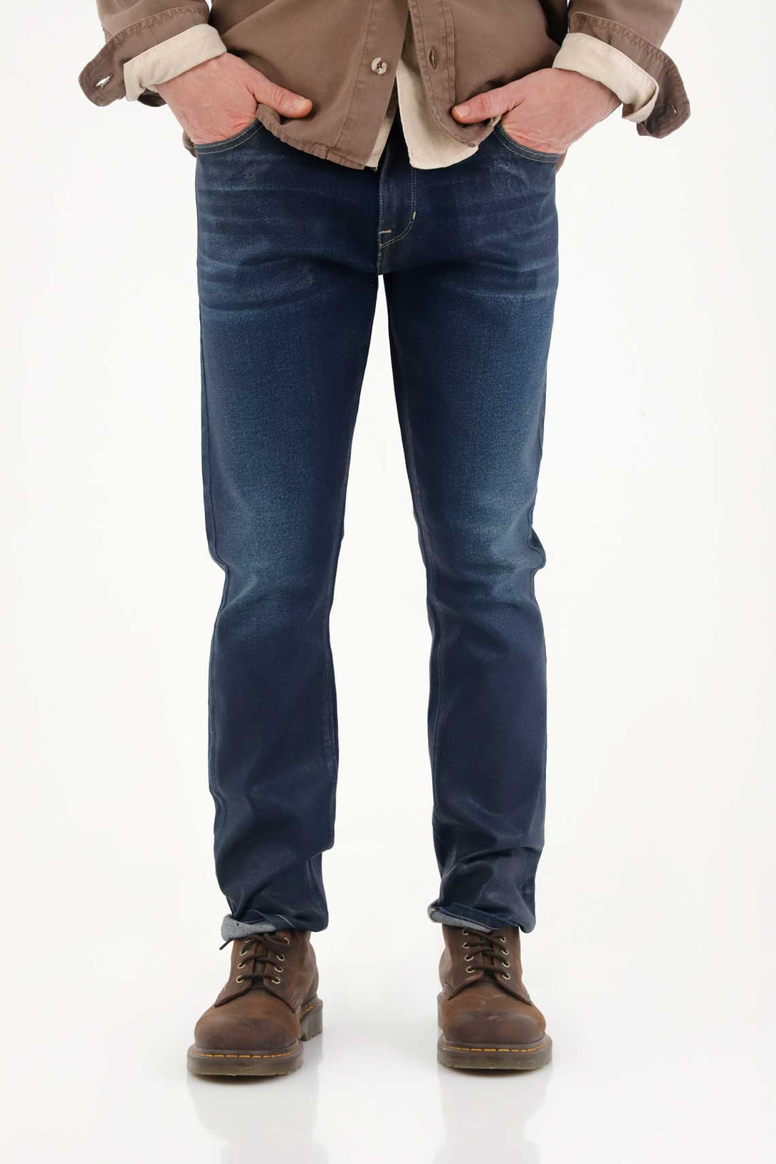 Jean Nudy con efecto resinado azul para hombre