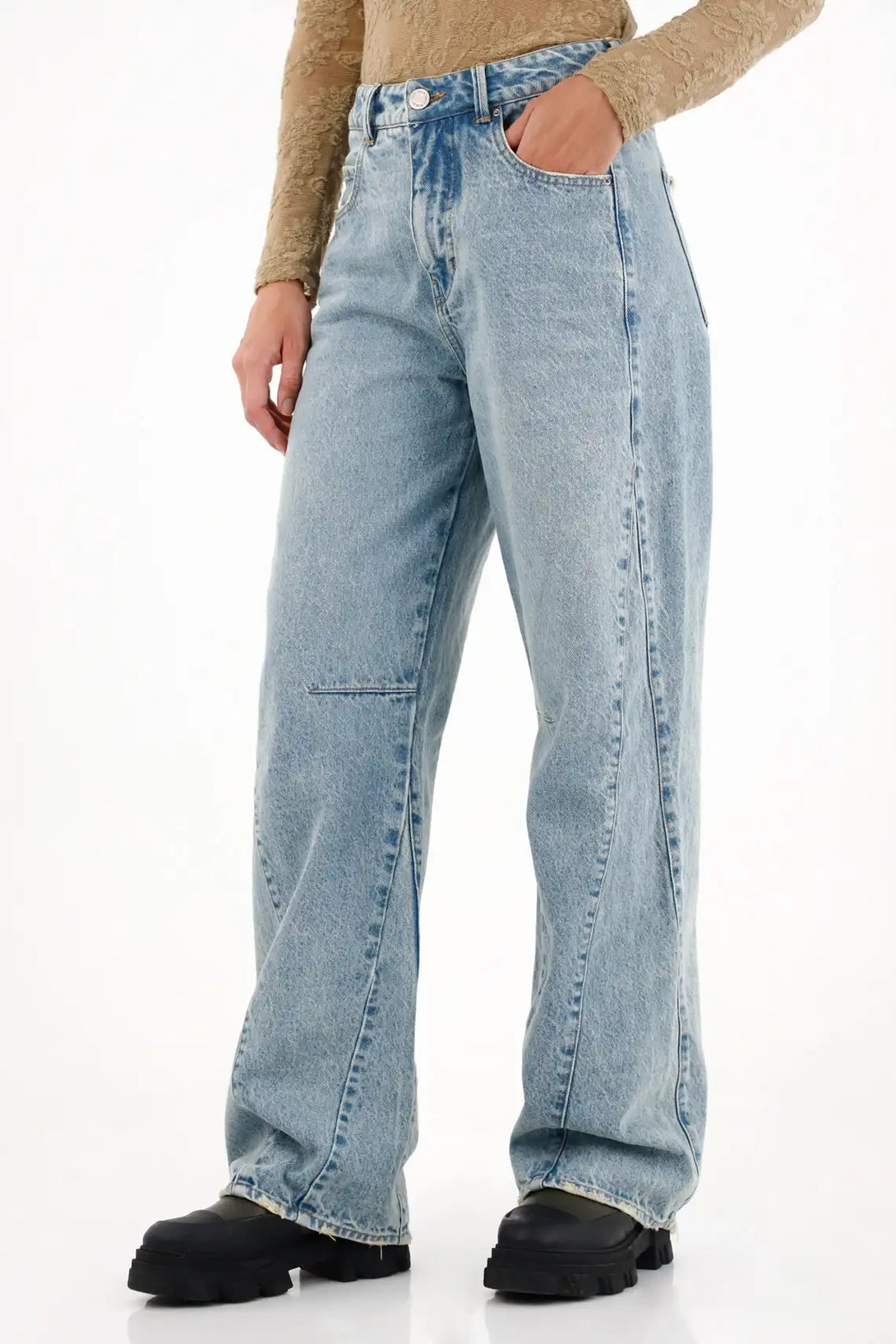 Jean Wide Leg con cortes diagonales azul para mujer