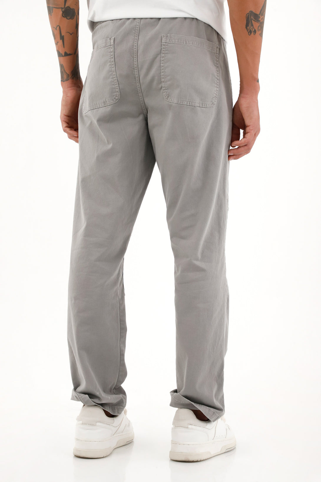 Men's Gray Straight Pants with Elastic Waistband