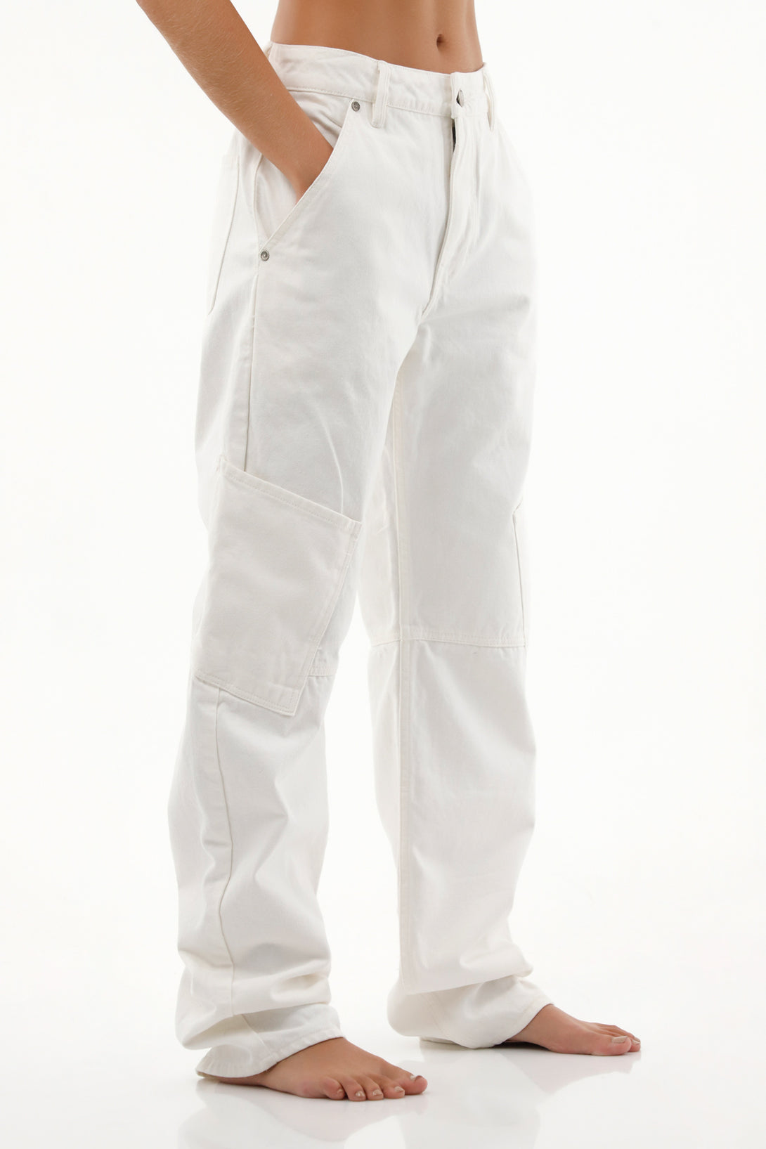 Women's Raw Straight Pants with Side Pockets