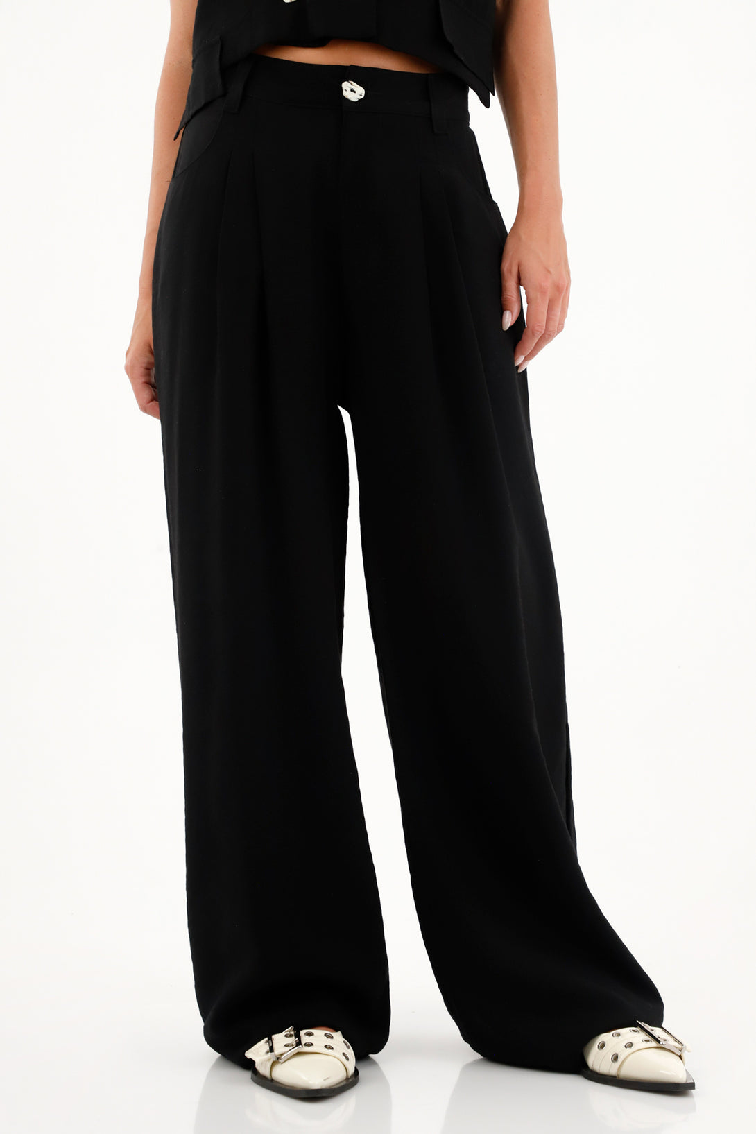 Women's High-Waisted Black Wide-Leg Pants