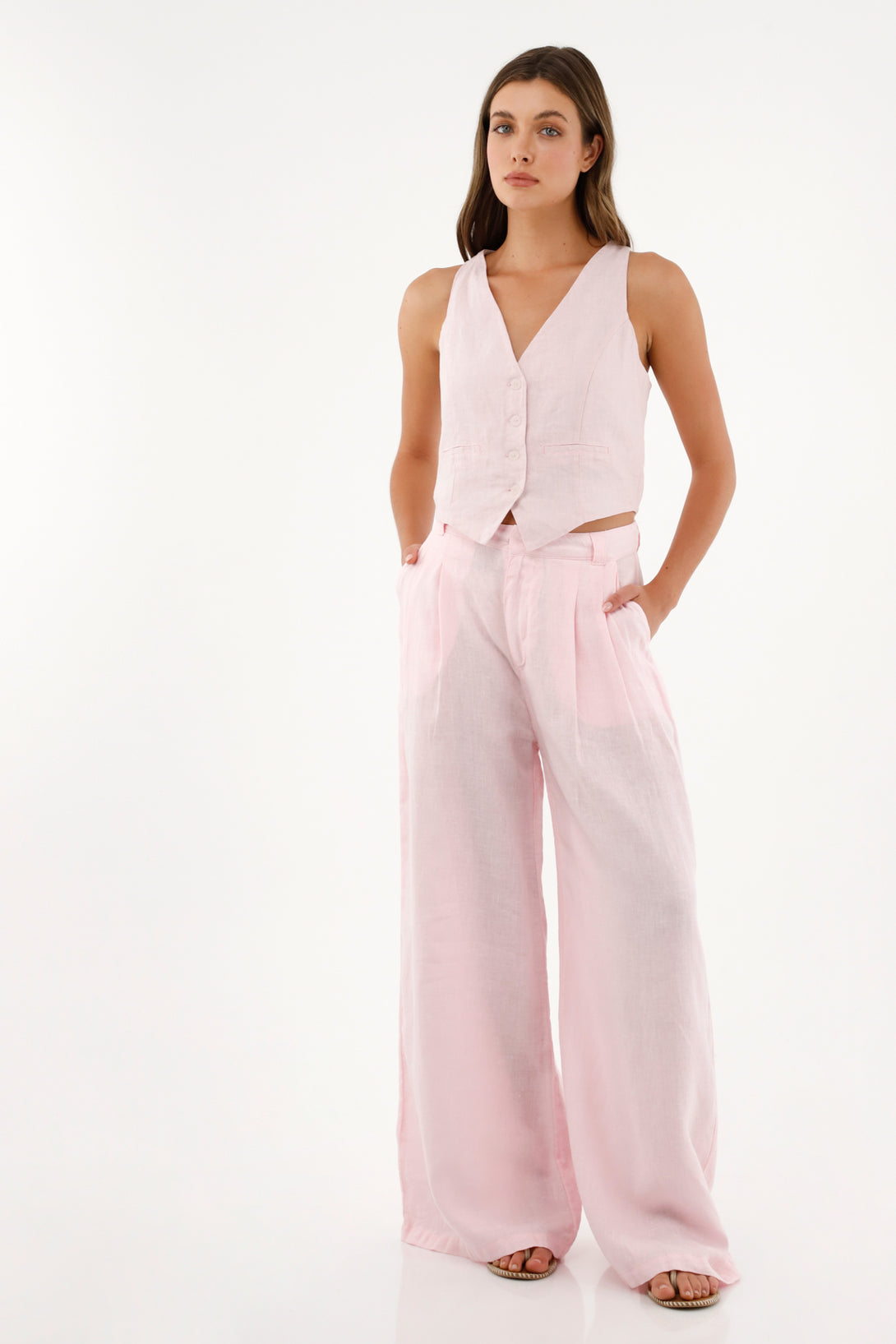 Women's 100% linen pink pants