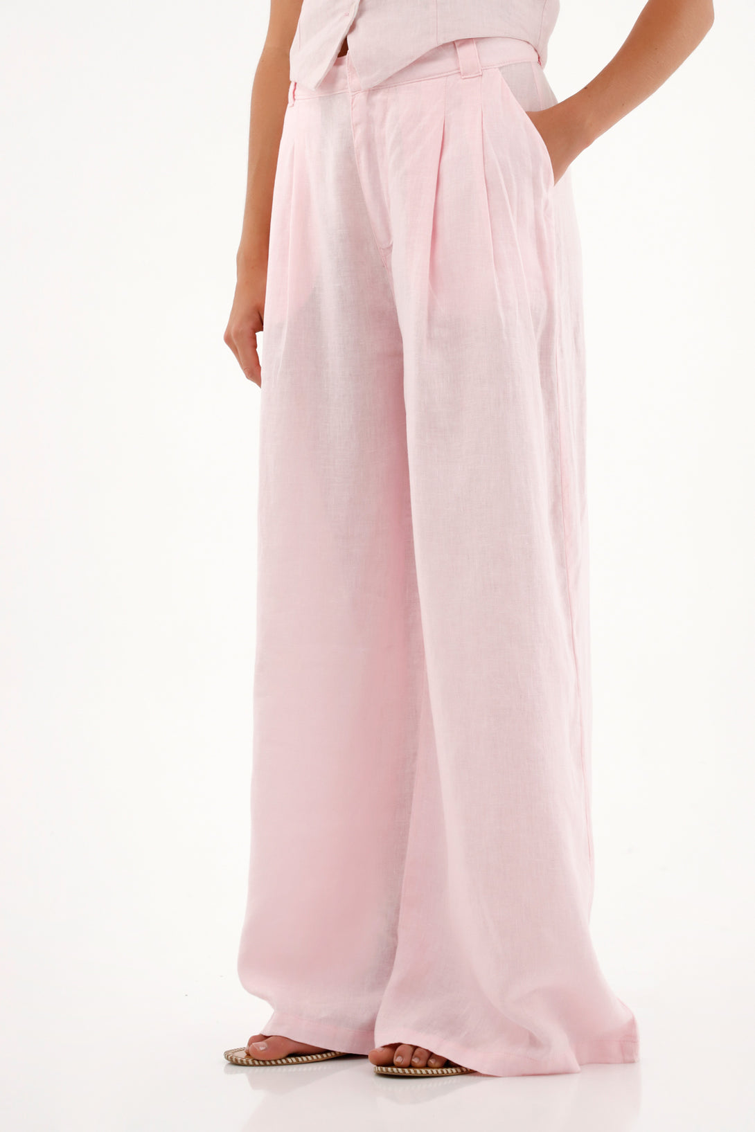 Women's 100% linen pink pants