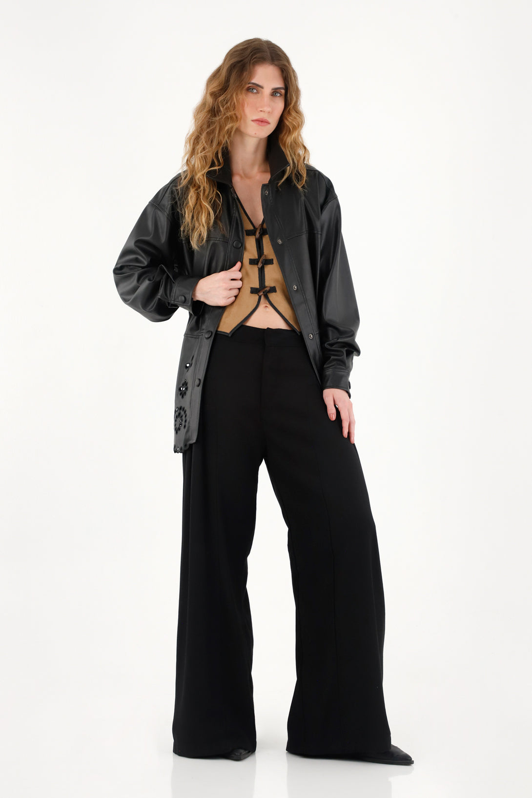 Women's Black Wide Leg Trousers with Pleats