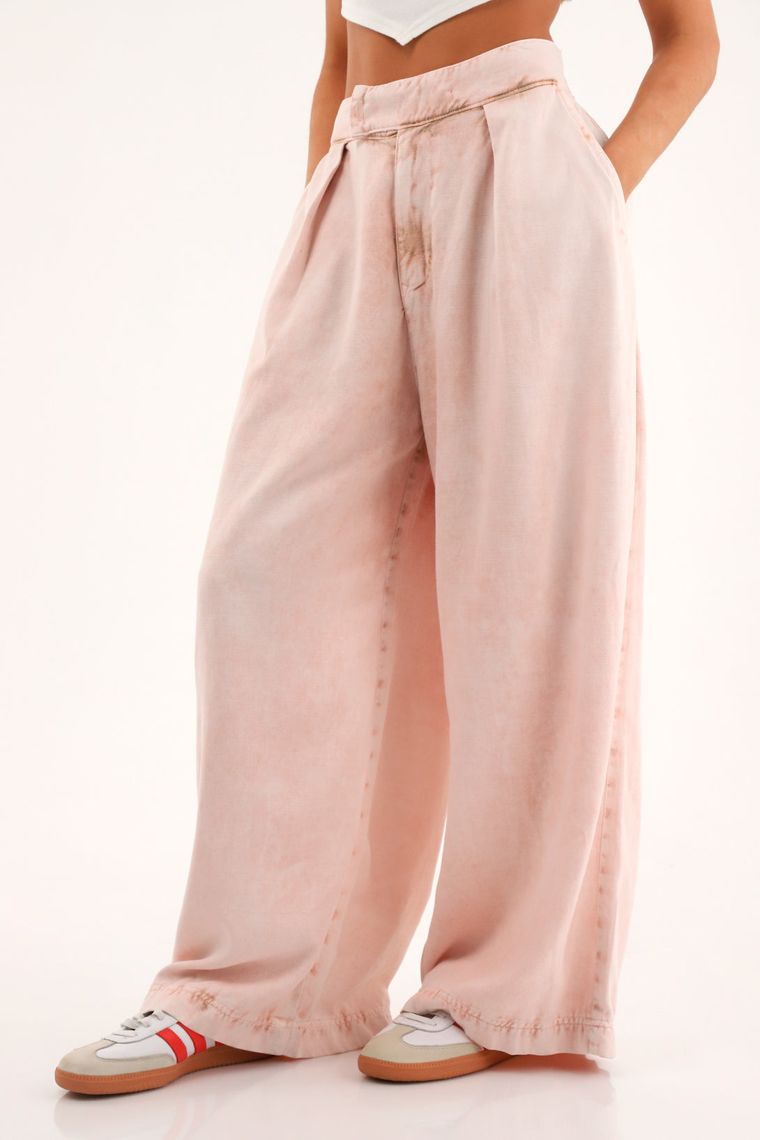 Pantalón Wide Leg tiro alto rosado para mujer