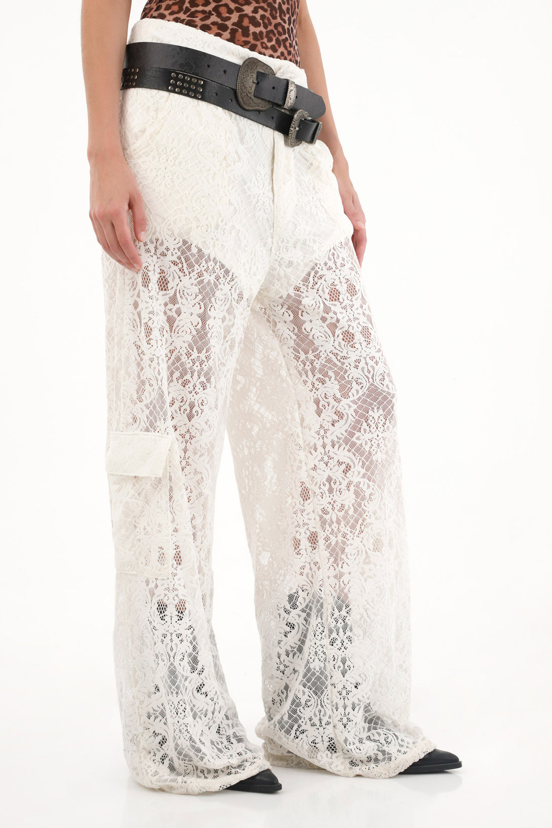 Women's Cream Wide Leg Lace Pants