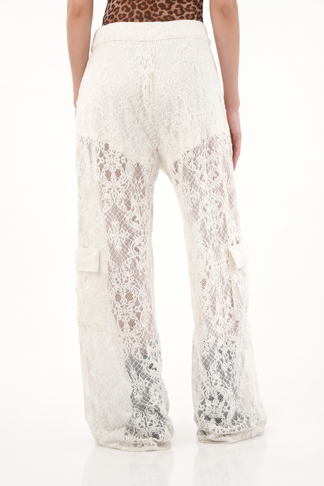 Women's Cream Wide Leg Lace Pants