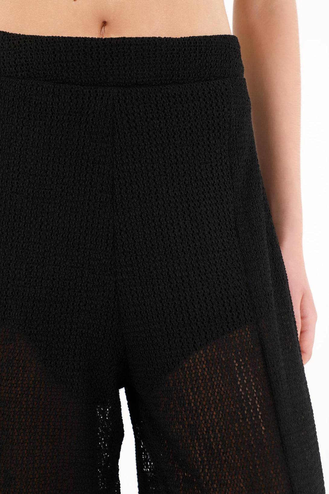 Women's black pants with front openings