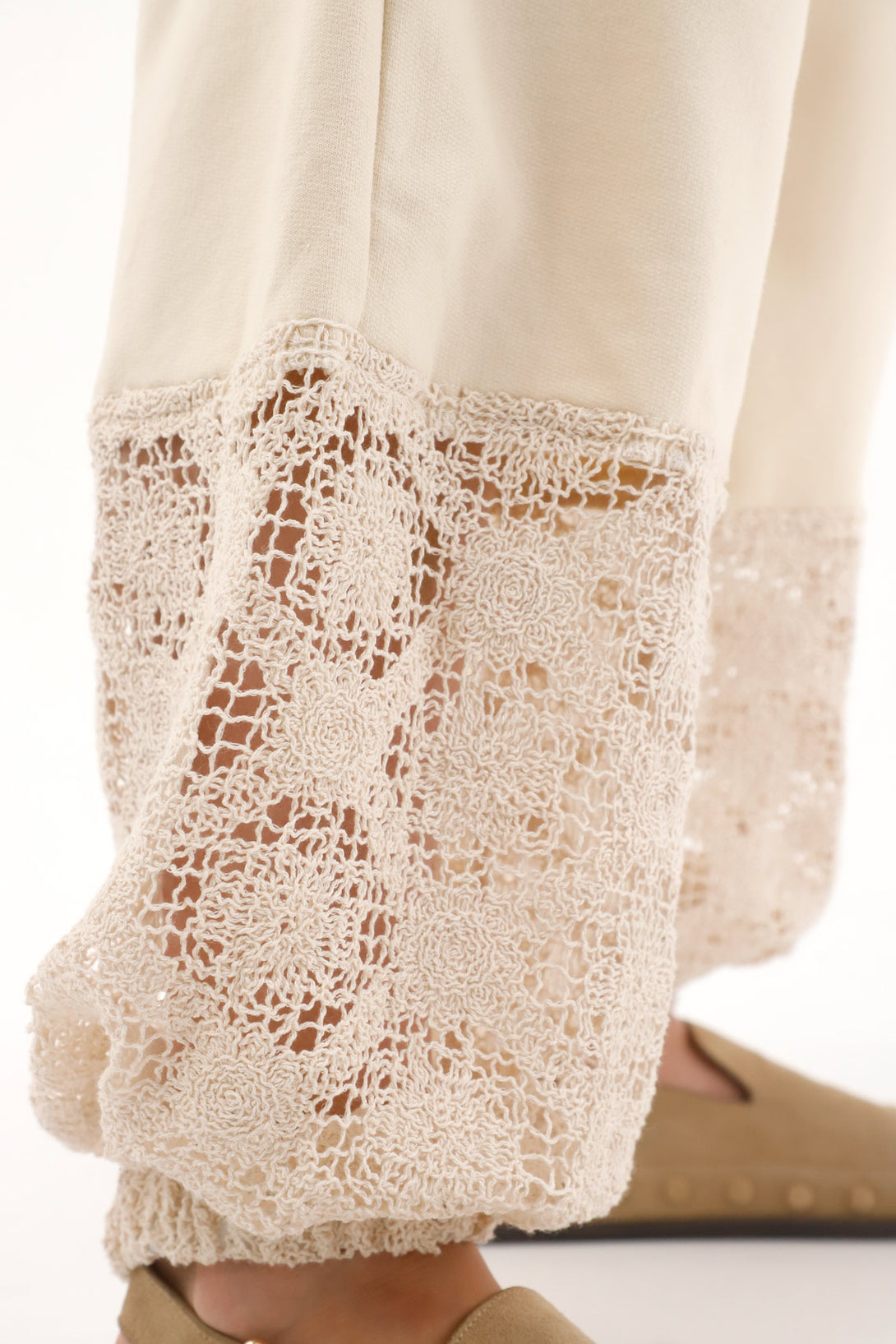 Cream Cargo Pants with Elastic Cuff for Women