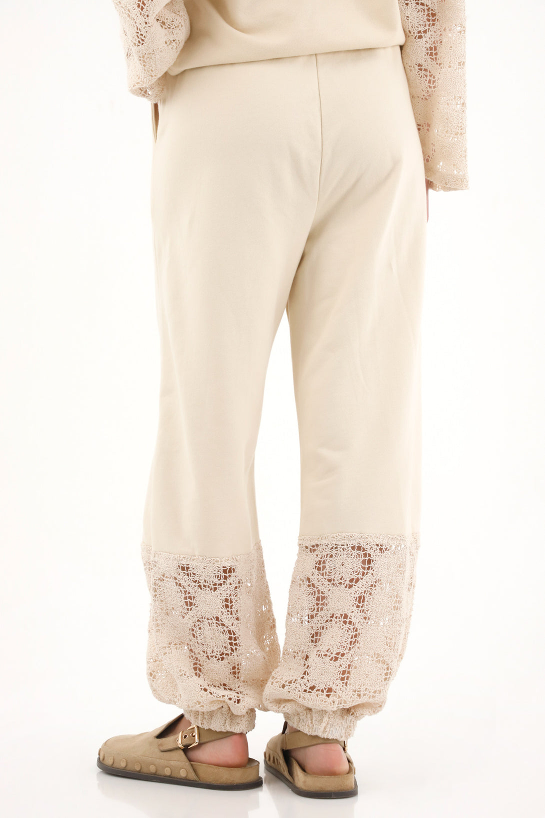 Cream Cargo Pants with Elastic Cuff for Women