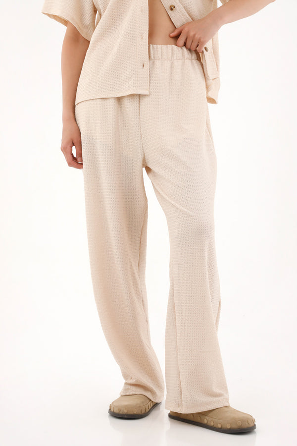 Women's Cream Straight Leg Pants in Knit Fabric