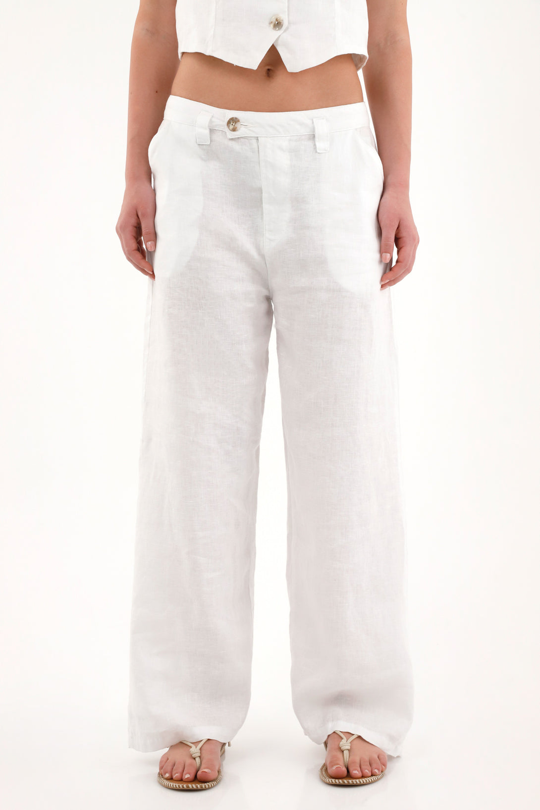 Women's Wide Leg White Linen Pants